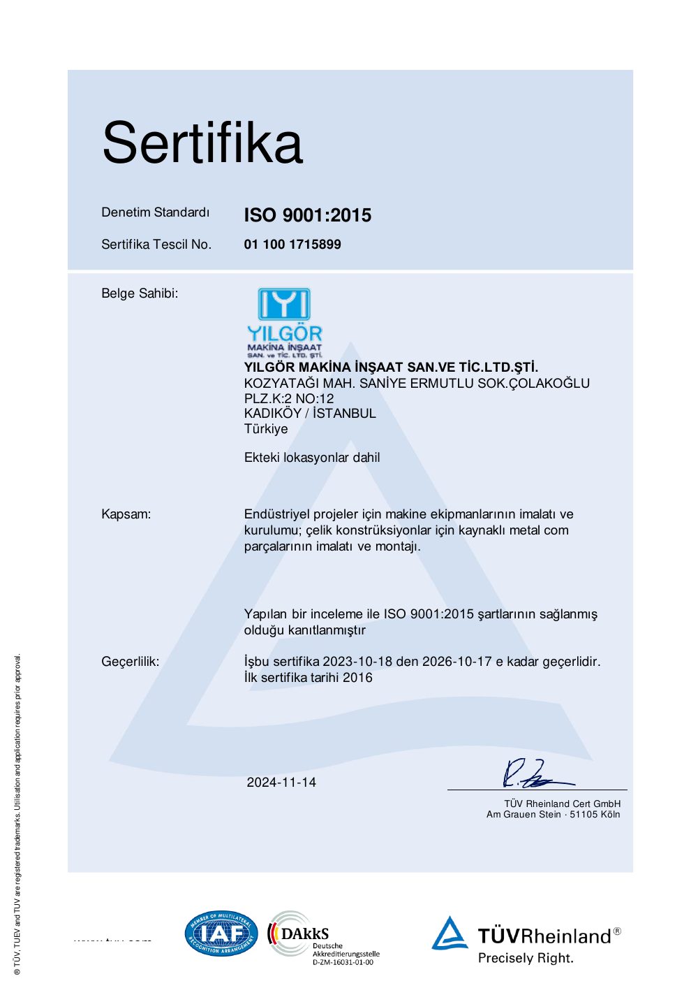 ISO 9001 sertifikası önizlemesi